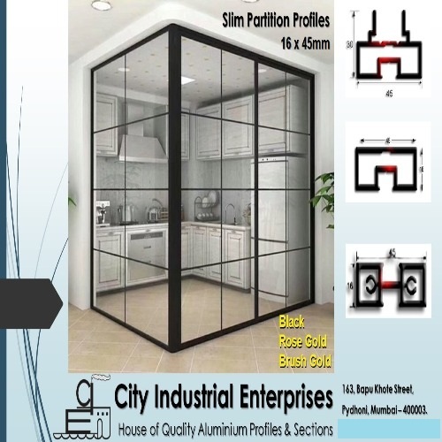 16mm x 45mm Slim Partition And Door Profile