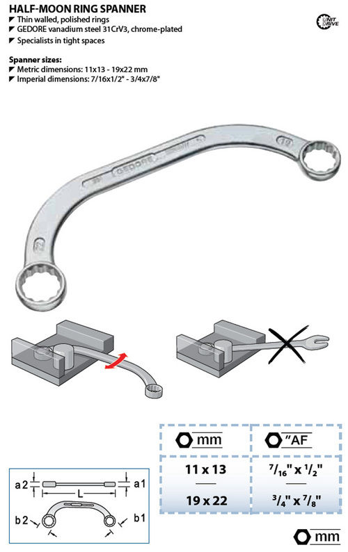 Half- Moon Ring Spanner Handle Material: Steel