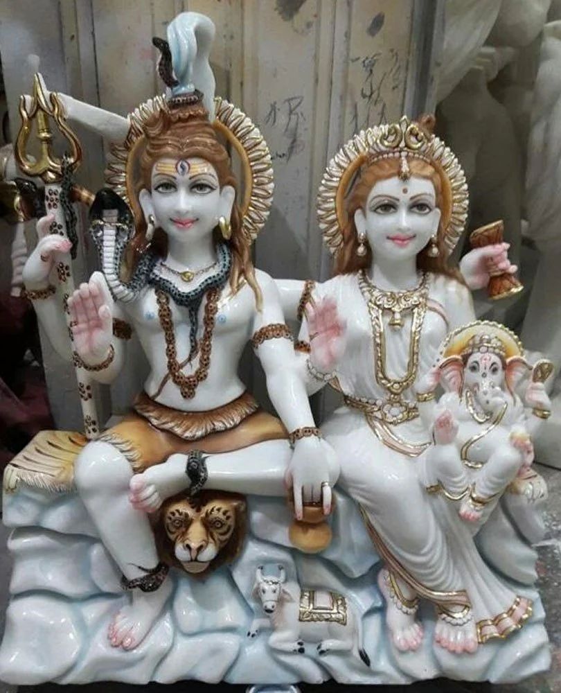 Polished Marble Lord Shiv Parivar Statue
