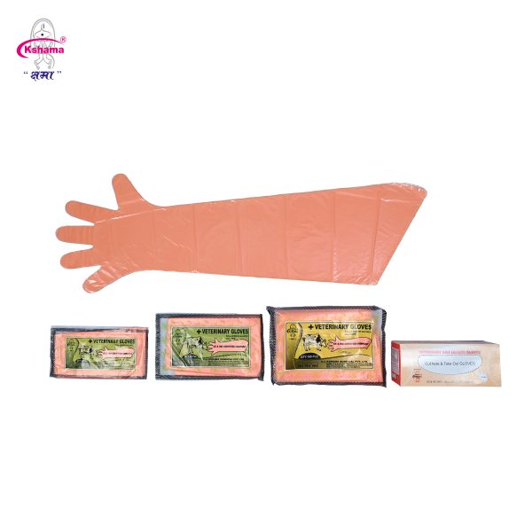 Full Size AI Veterinary Hand Gloves Disposables LDPE 35 Inch I Orange I Pack Of 100 Pcs