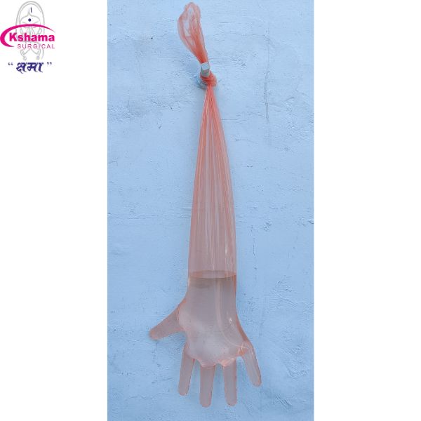 Full Size AI Veterinary Hand Gloves Disposables LDPE 35 Inch I Orange I Pack Of 100 Pcs