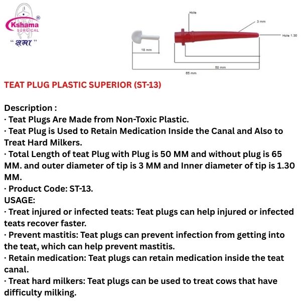 Teat Plug Plastic Veterinary for Cow Use in Udder I Non-Toxic PVC I Pack of 20 Pcs