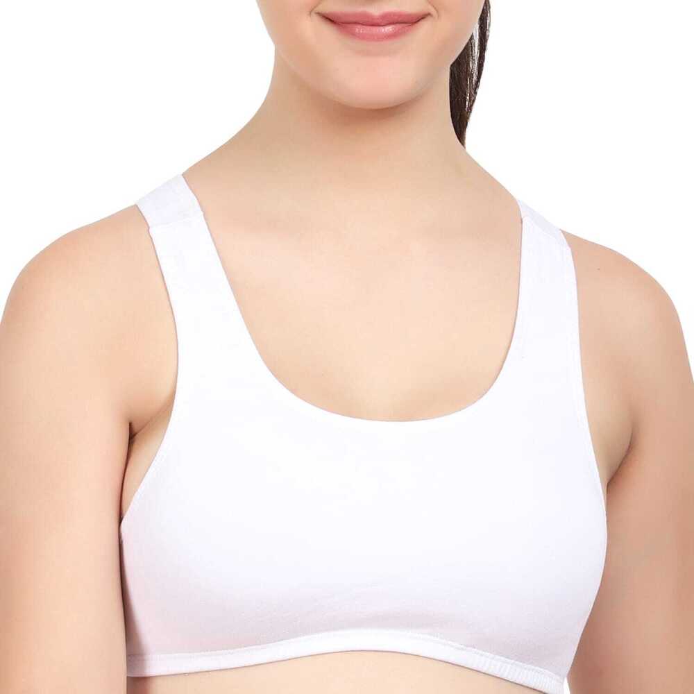 White Color Racer Sports Bra - Design: Plain
