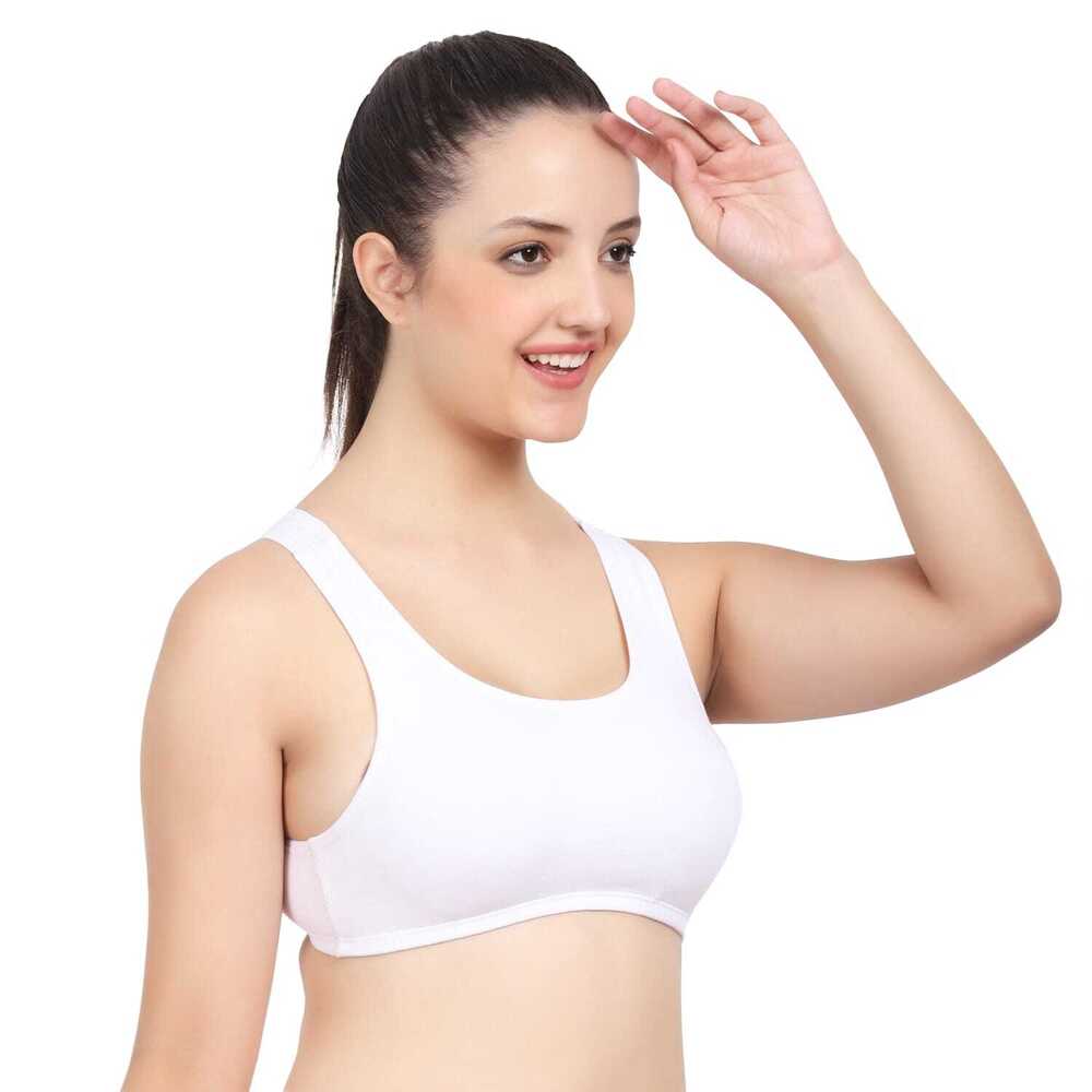 White Color Racer Sports Bra