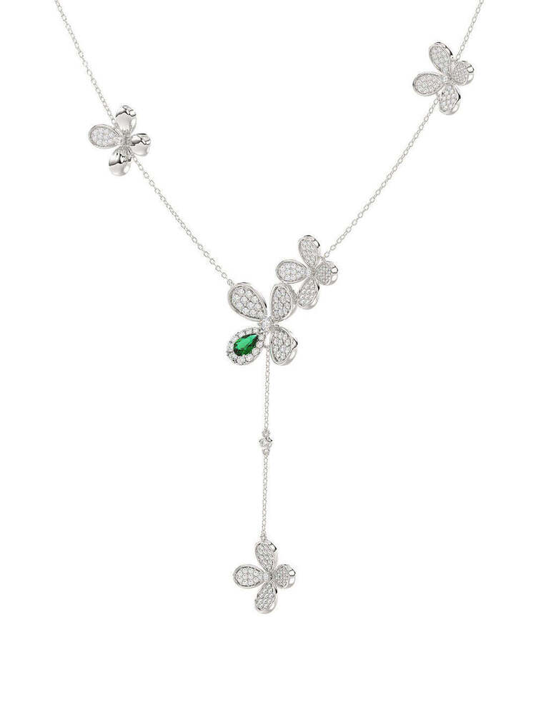 Lab-Grown Diamonds & Pear-Shaped Emerald Floral Y Necklace, 18K White Gold