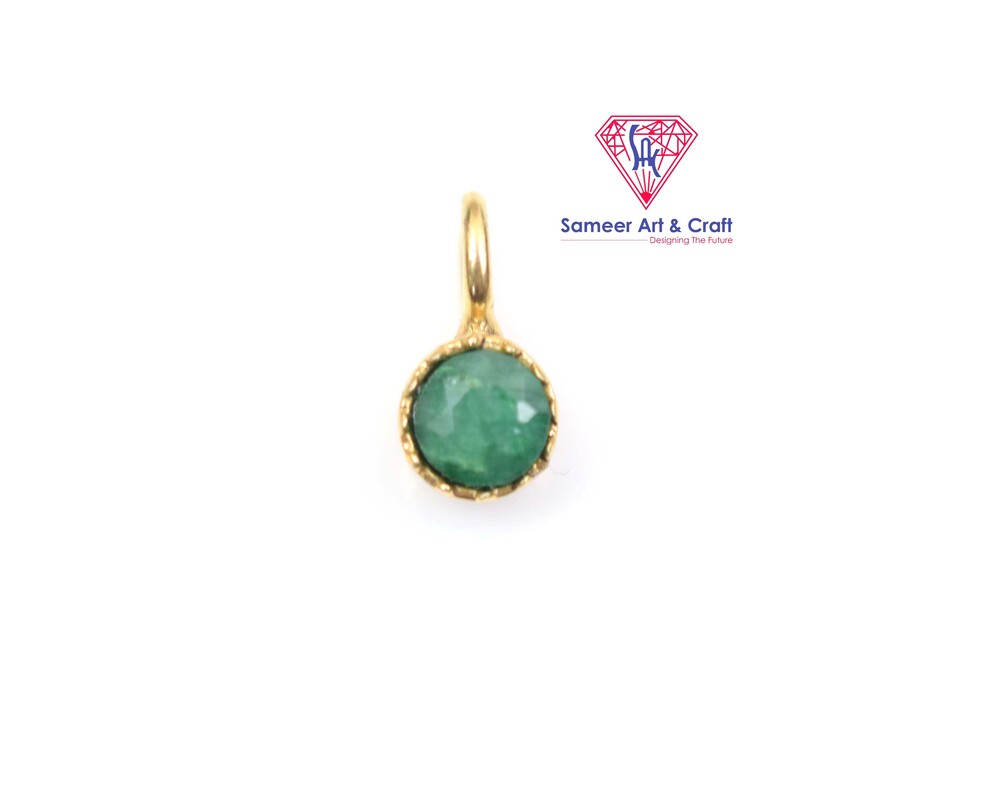 Natural Gemstone Gold Plated Round Shape Tiny Pendant