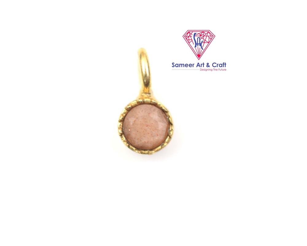 Natural Gemstone Gold Plated Round Shape Tiny Pendant