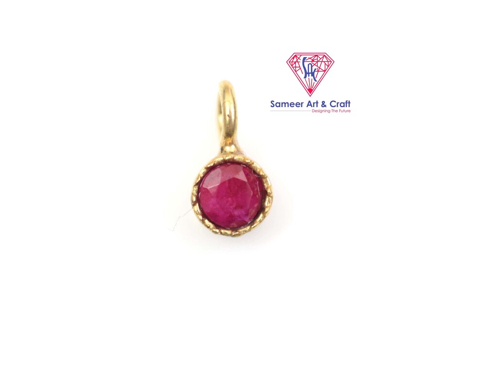 Natural Gemstone Gold Plated Round Shape Tiny Pendant