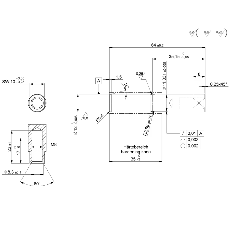 CNC Factory Automation Parts Chrome Steel 100Cr6-1.3505 GCr15 Internal Thread Textile Machinery Part