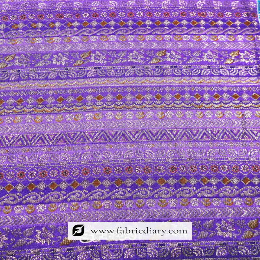 Purple Dola Silk Jacquard Printed Fabric for Designer Ethnicwear & Luxury Home Decor