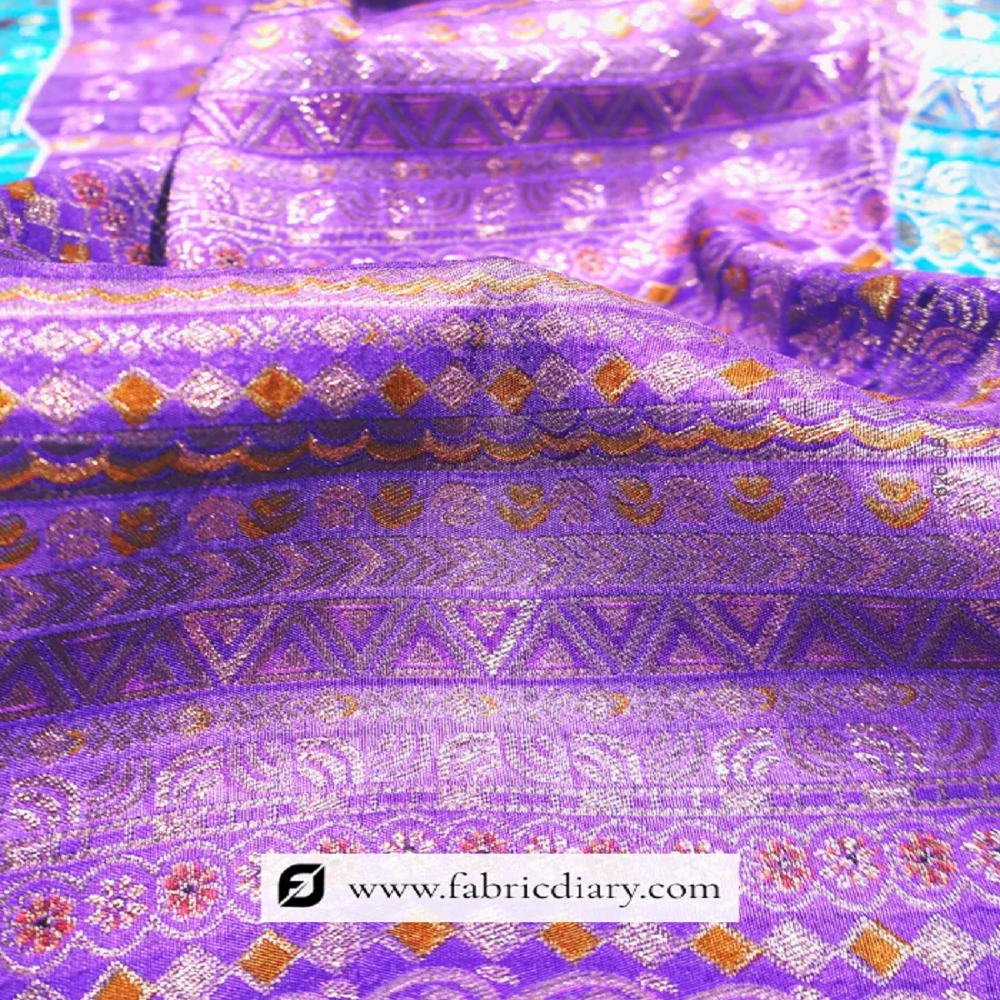 Purple Dola Silk Jacquard Printed Fabric for Designer Ethnicwear & Luxury Home Decor