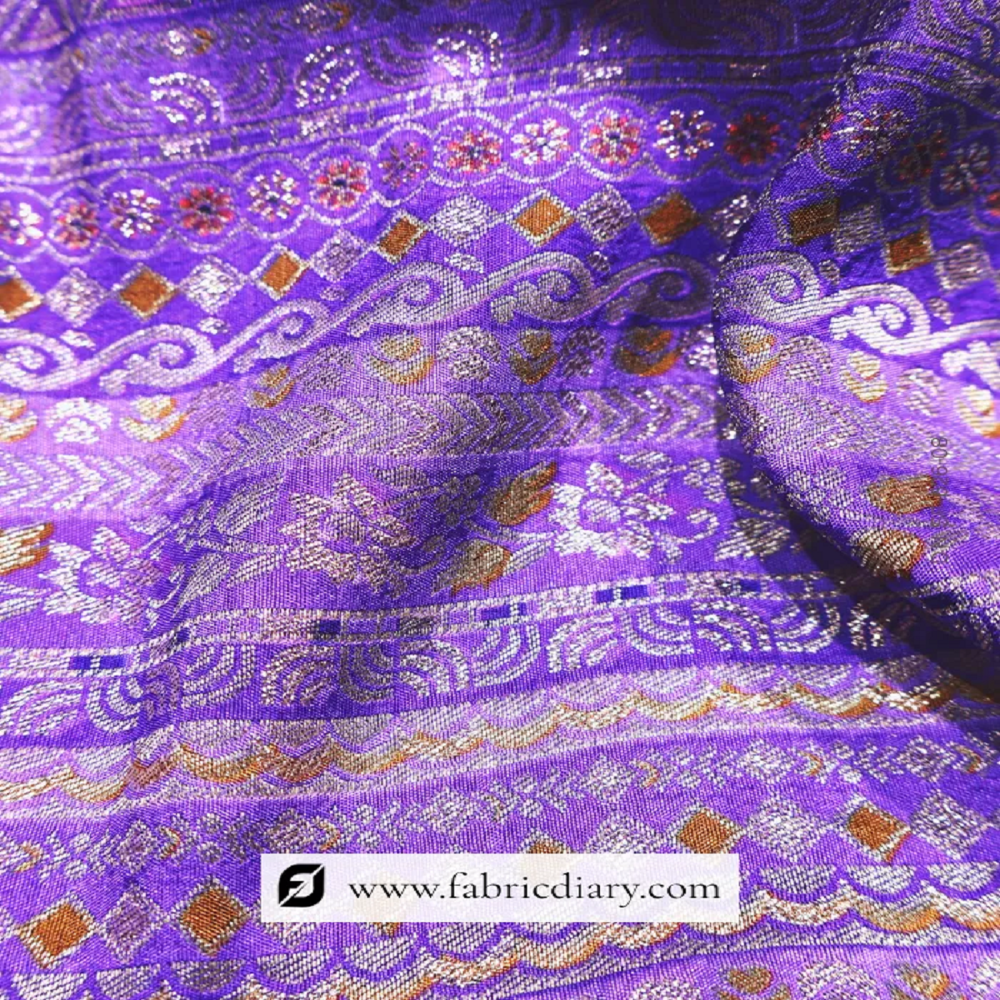 Purple Dola Silk Jacquard Printed Fabric for Designer Ethnicwear & Luxury Home Decor