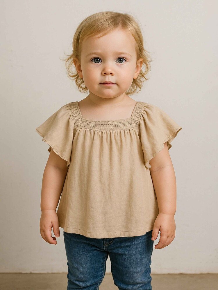 Baby  Girls  Butterfly  Sleeve  Top  Crinkled  Finish