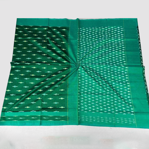 Ladies Ikat Power Loom Cotton Sarees - Color: Green