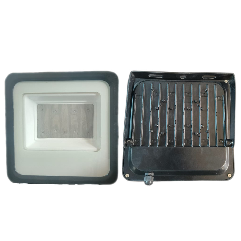 100W Glass Model Flood Light Housing With Frame, Handle, Gaskit, Glass (Black/White), Reflector and Hardware Complete Set (Small)