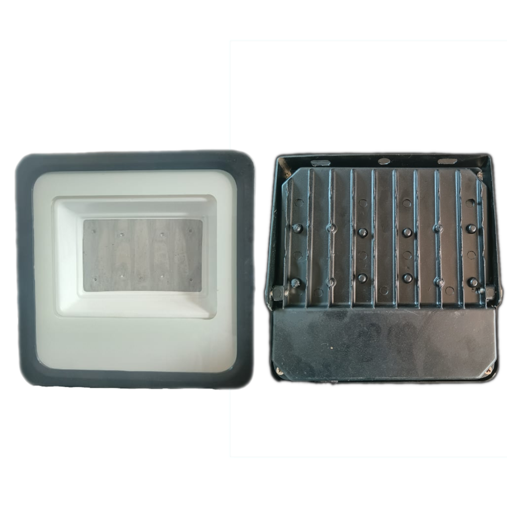 50W Glass Model Flood Light Housing With Frame, Handle, Gaskit, Glass (Black/White), Reflector and Hardware Complete Set (Small)