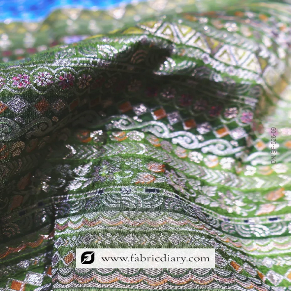 Green Dola Silk Jacquard Printed Fabric Wholesale