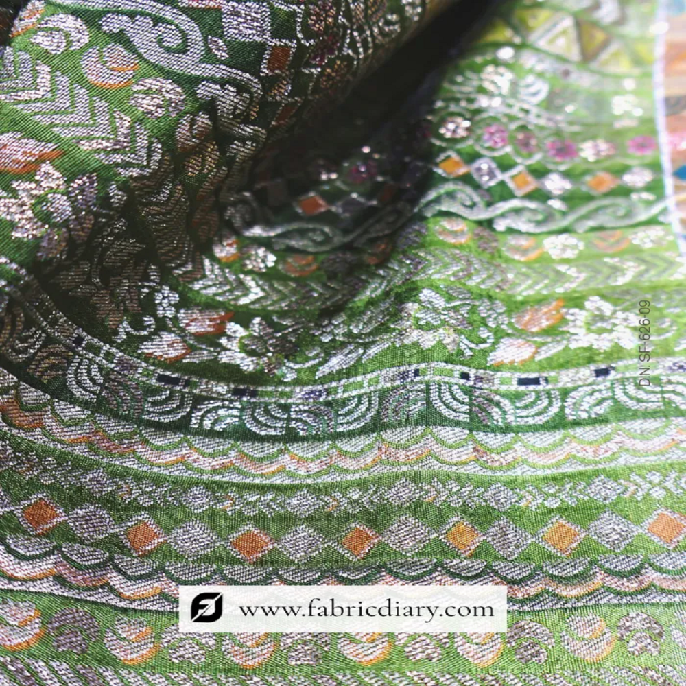 Green Dola Silk Jacquard Printed Fabric Wholesale
