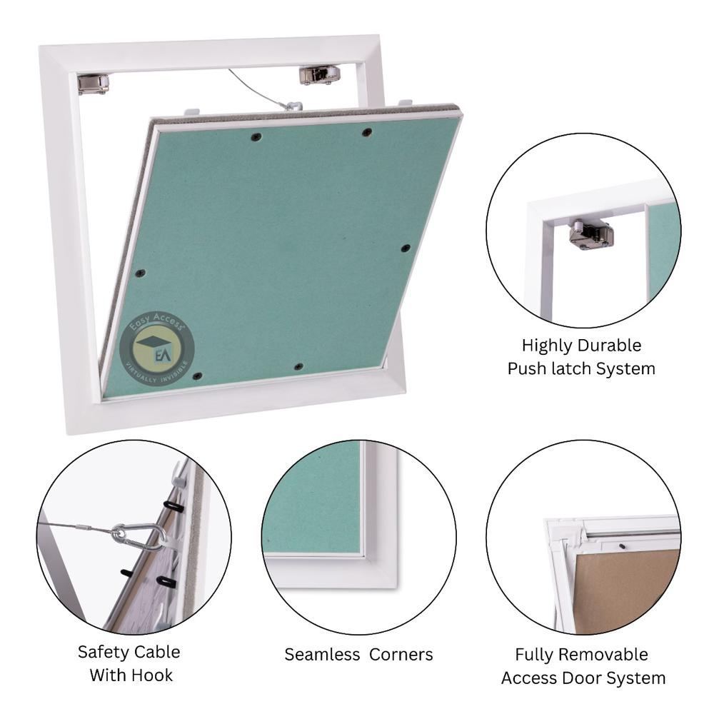 Aluminum Ceiling Access Panel with 12.5 mm MR Gypsum Board, Push Lock & Safety Chain