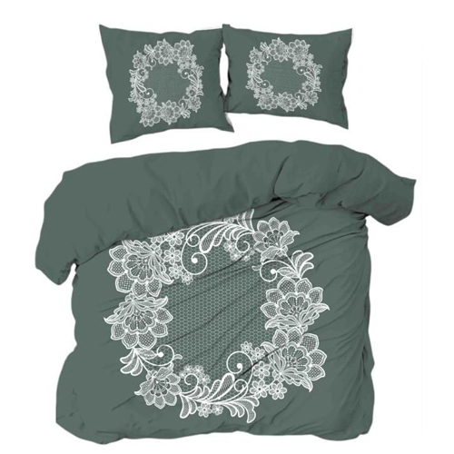 Embroidery Double Bed Sheet 4 Pcs Set - Color: Grey