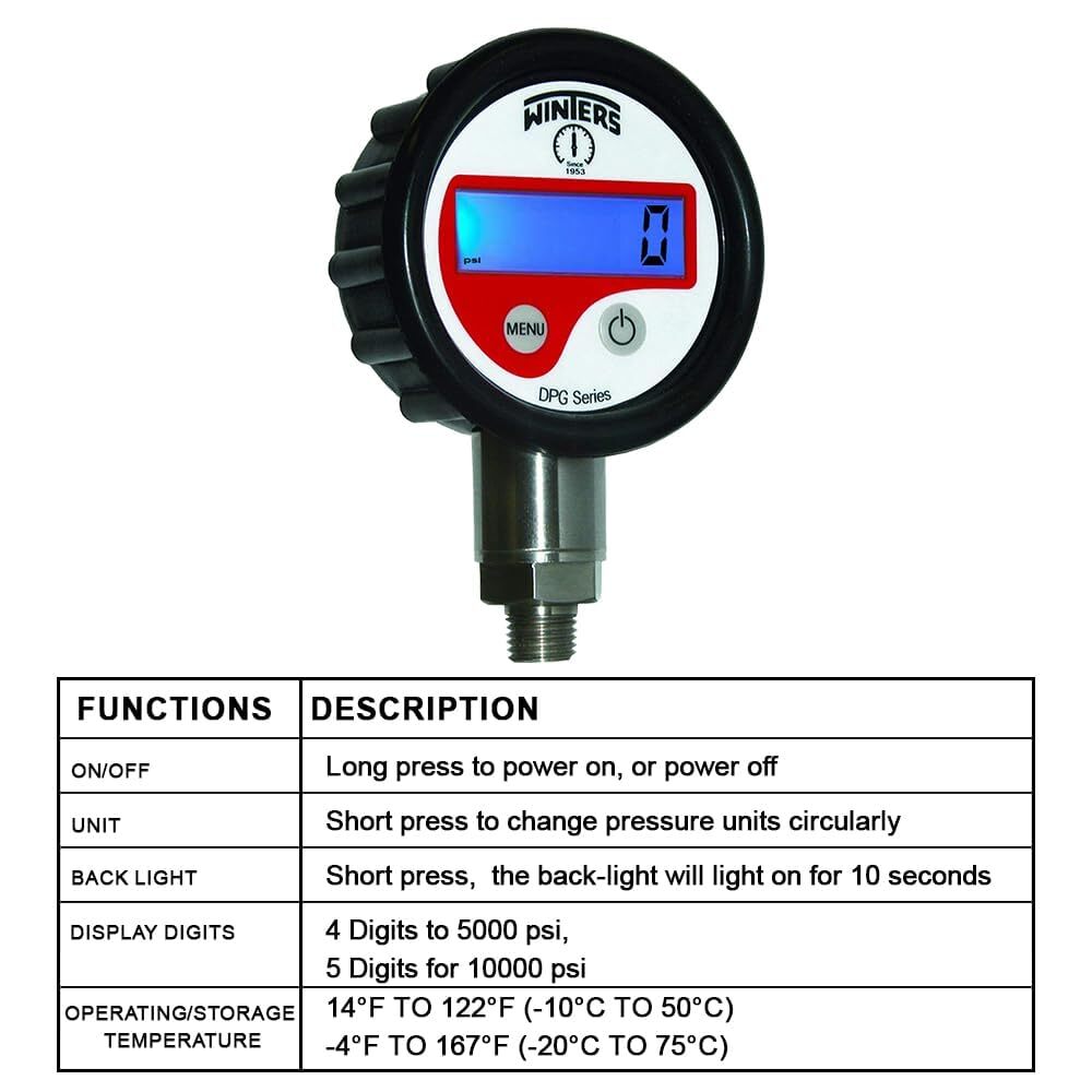 Winters Digital Pressure Gauge MODEL  DPG222R11 RANGE  0 To 250 bar
