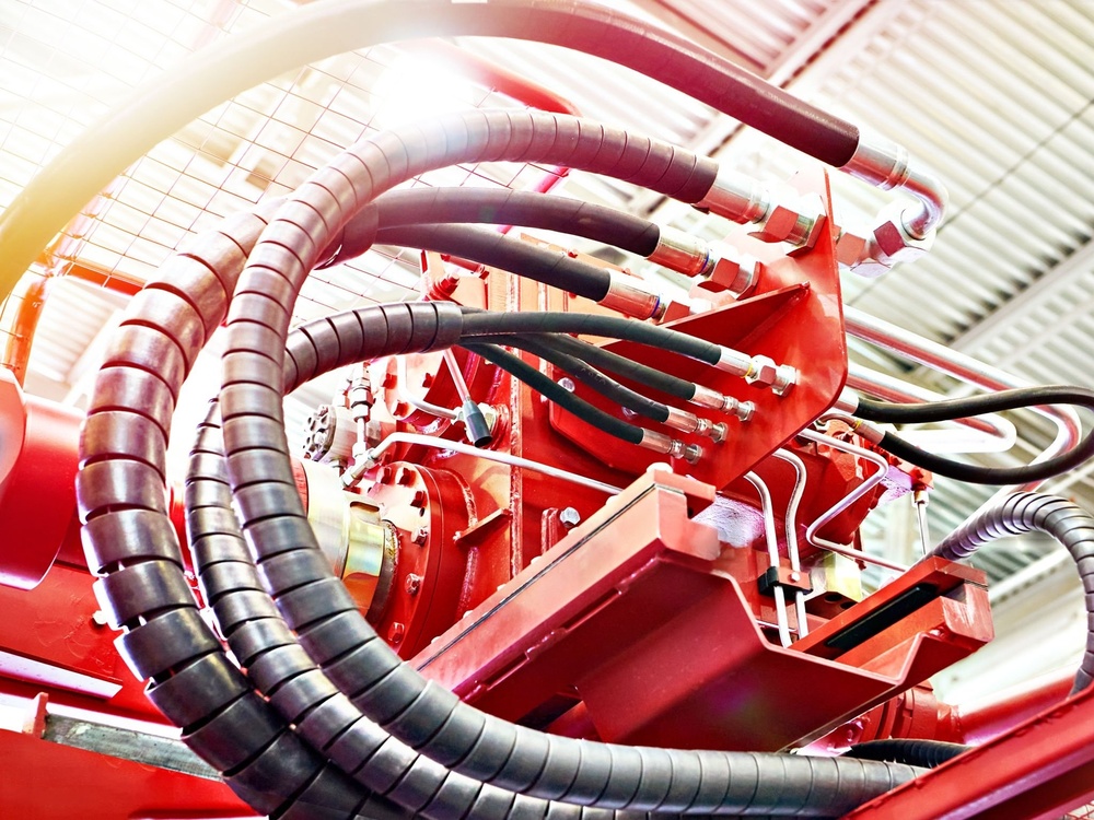 Hydraulic Hose System On Mining Industrial Machine - Color: Black