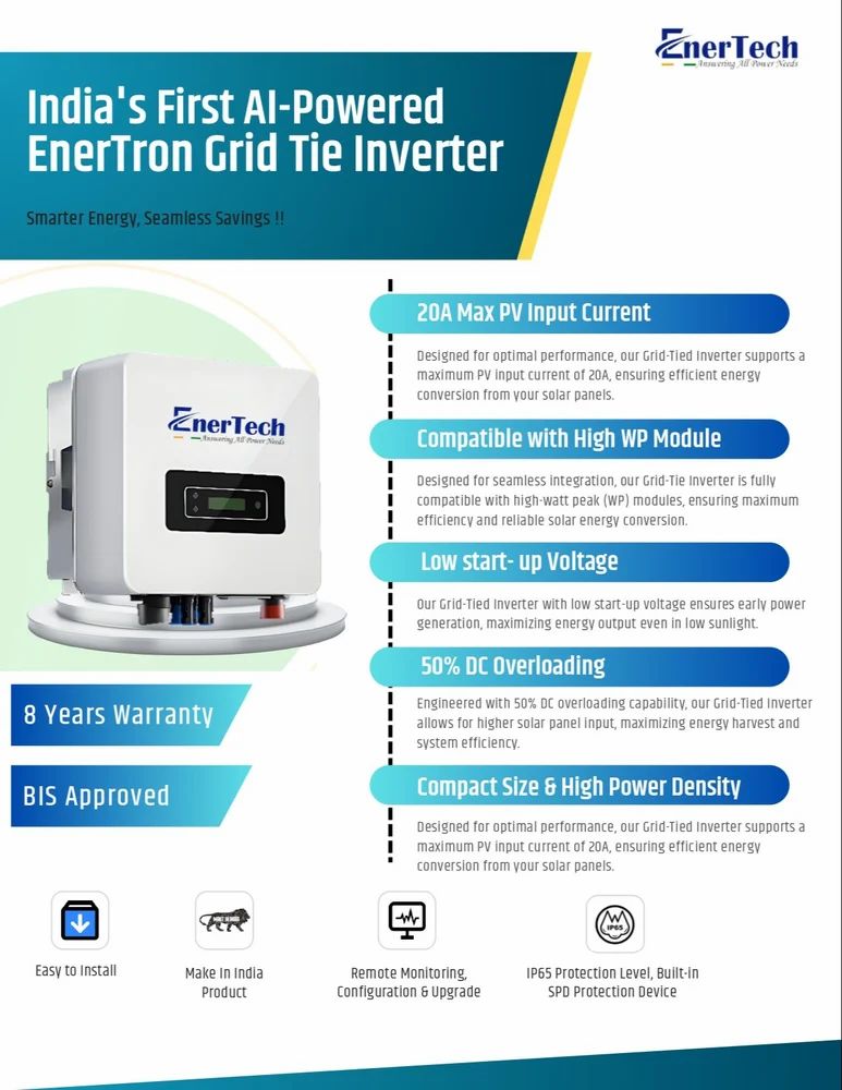 EnerTech 5kW Solar On Grid/Grid Tied Inverter 1 Phase