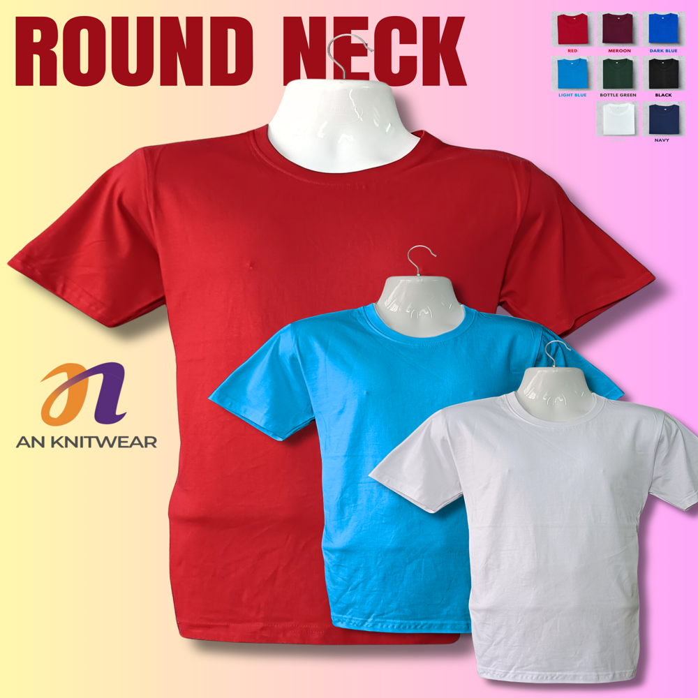 Men Round Neck Plain T Shirt - Color: Customized Colours
