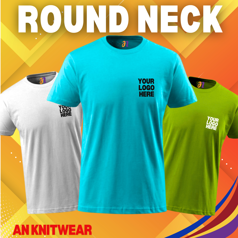 Men Round Neck Plain T Shirt - Color: Customized Colours