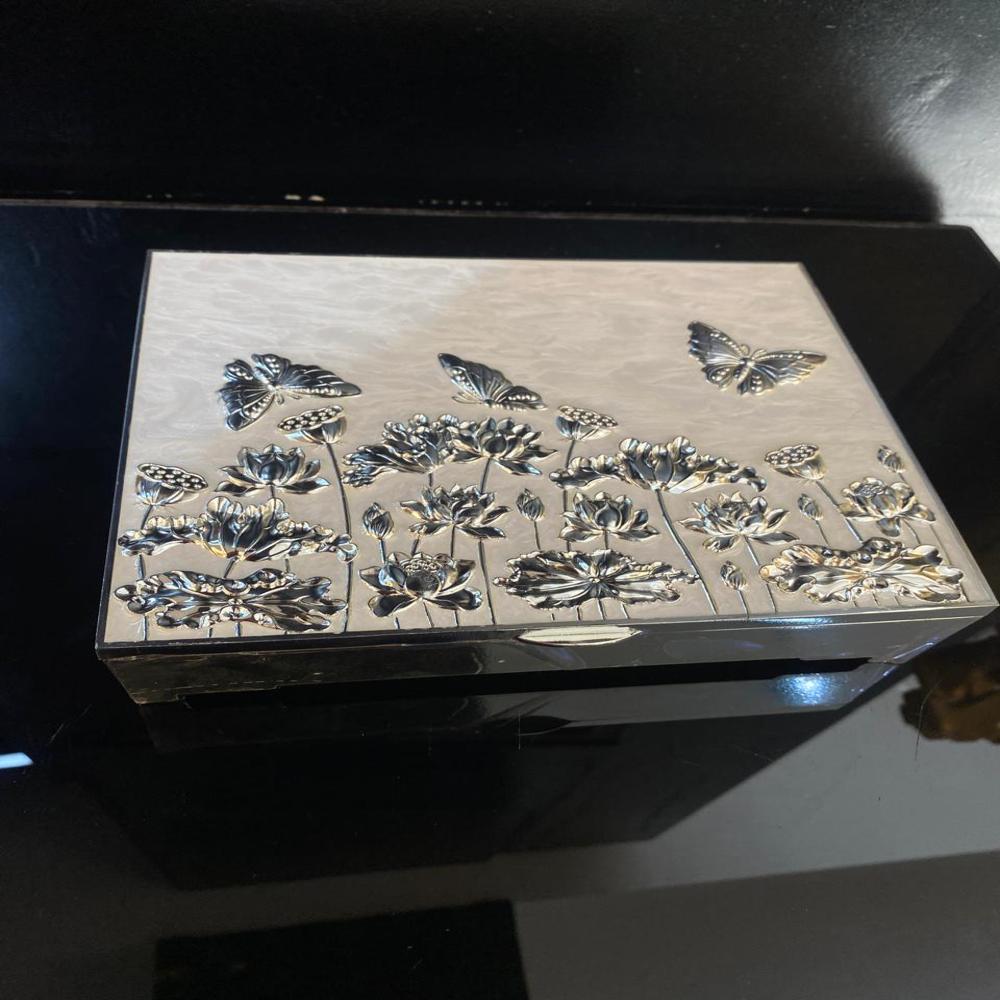 silver plated enamel dry fruit box