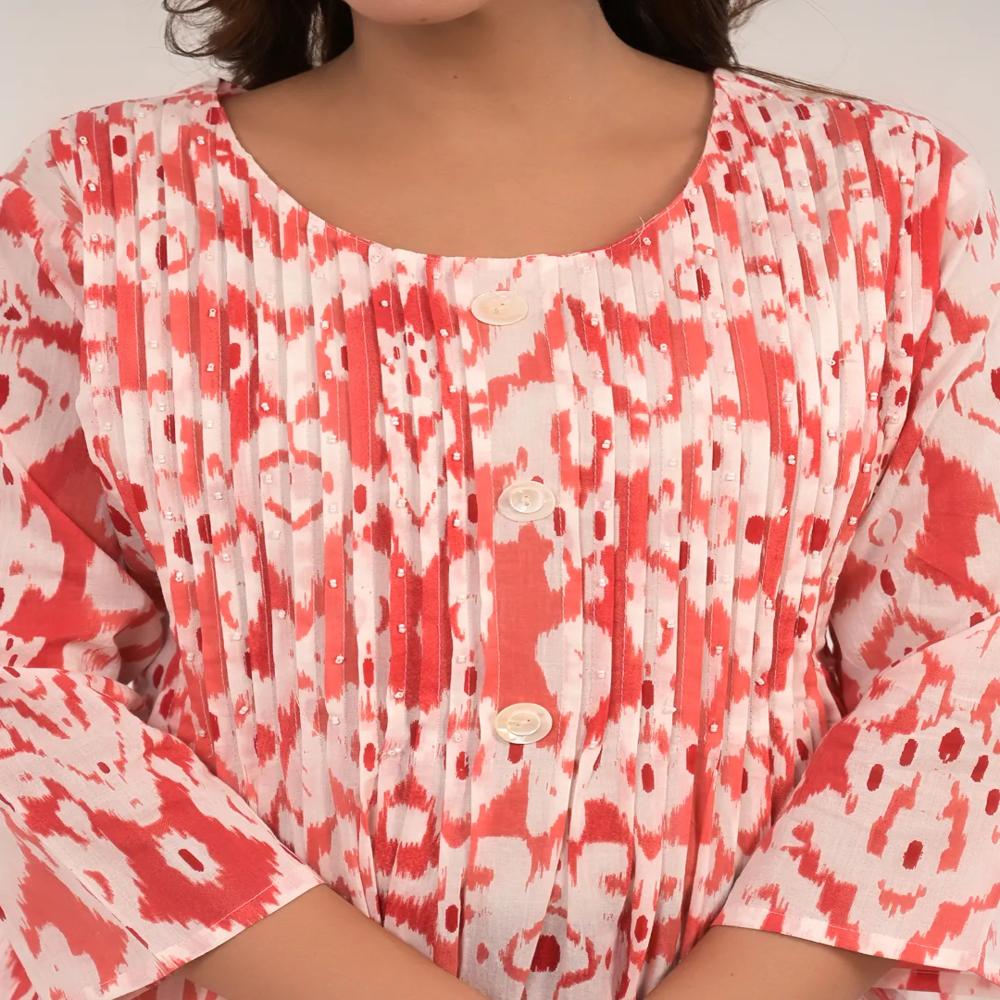 A Line Style Cotton Fabric Peach Color Kurta And Bottom