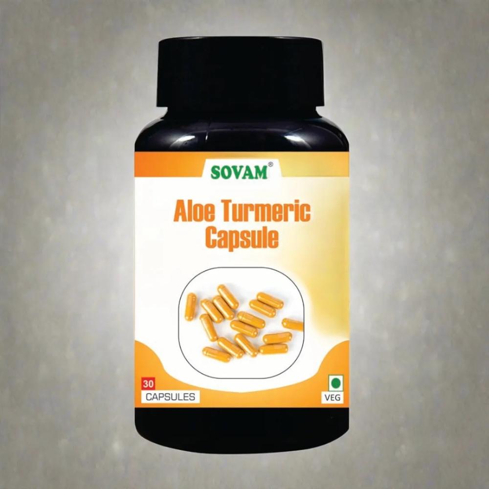 Sovam Aloe Turmeric Capsule - Aloe Vera & Turmeric 500 Mg, Vegetable Cellulose | Supports Digestion, Immunity, Skin Health