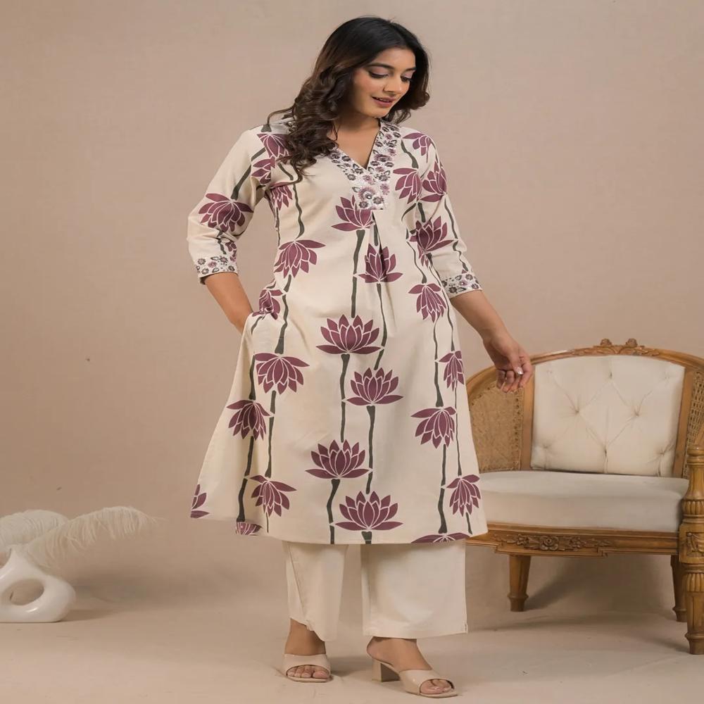 Straight Style Cotton Flex Fabric Maroon Color Kurta With Bottom