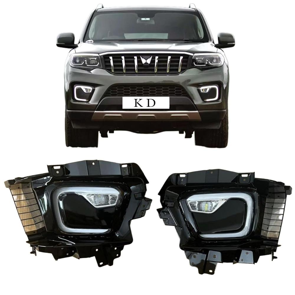 K D Led Drl Fog Lamp Set For Mahindra Scorpio N 2022-Onwards - Body Material: Plastic & Glass