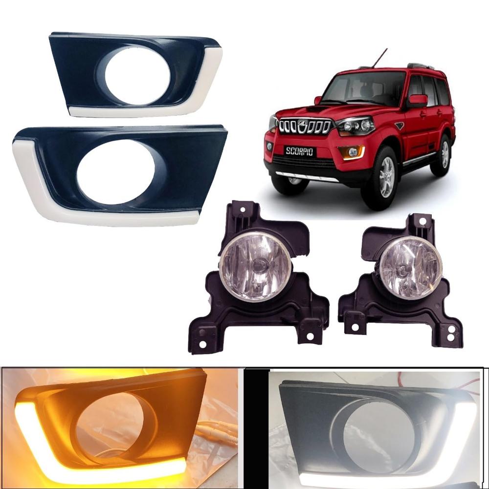 K D Fog Lamp Set For Mahindra Scorpio 2018-NOW (LED DRL WITH FOG LAMP) Complete Kit With Wiring