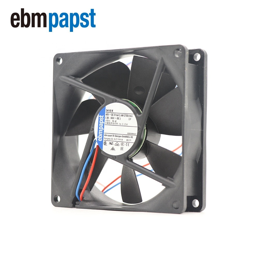 Ebmpapst 3418n 48v Dc 92 X 92 X 25 Mm 9225 9cm 2.4w 2700rpm 82m3/h 33dba Ball Bearing Drive Module Lithium Battery Cooling Fan - Color: Black