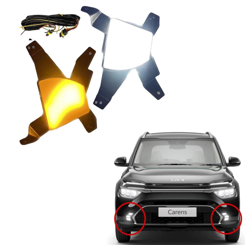 K D Fog Lamp Set For Kia Carens (Pair) Halogen White & Indicator Lights Combo Full High Lights - Body Material: Plastic