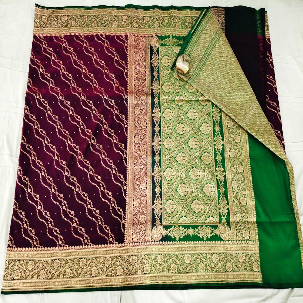Fancy Banarsi silk Saree red color premium quality 