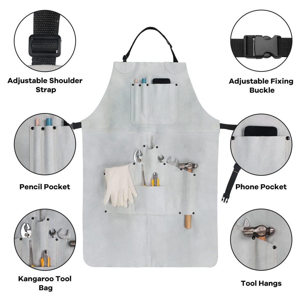 Industrail White Premium Quality Split  Welding Leather Apron - Color: Different Available