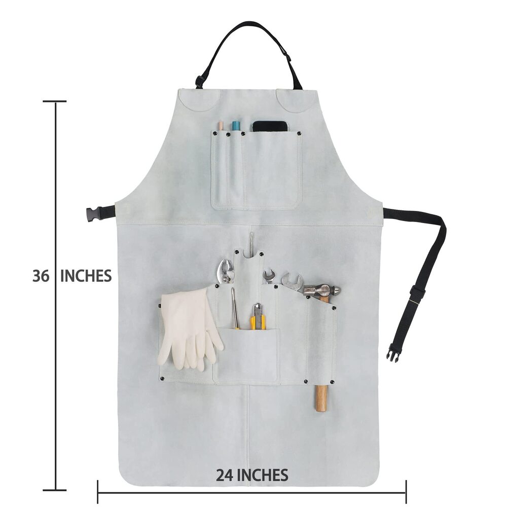 Industrail White Premium Quality Split  Welding Leather Apron - Color: Different Available