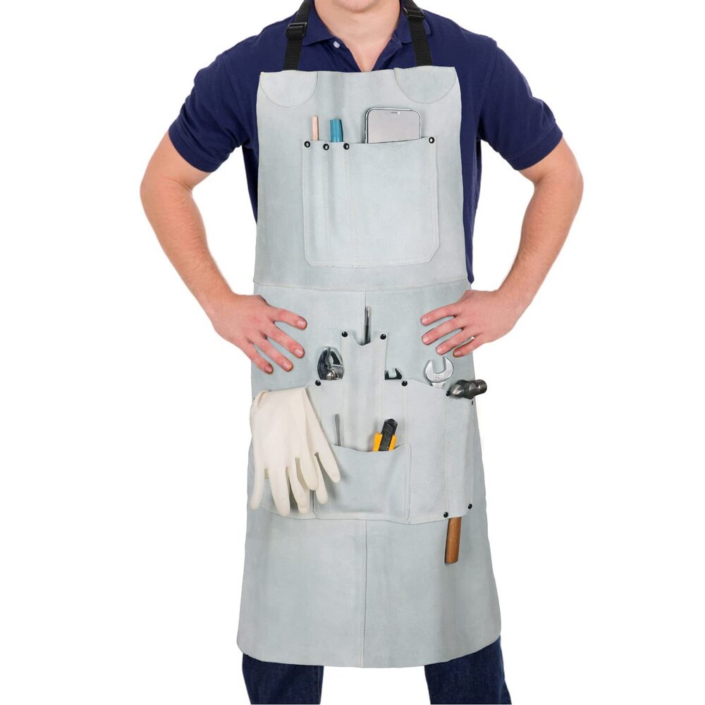 Industrail White Premium Quality Split  Welding Leather Apron - Color: Different Available