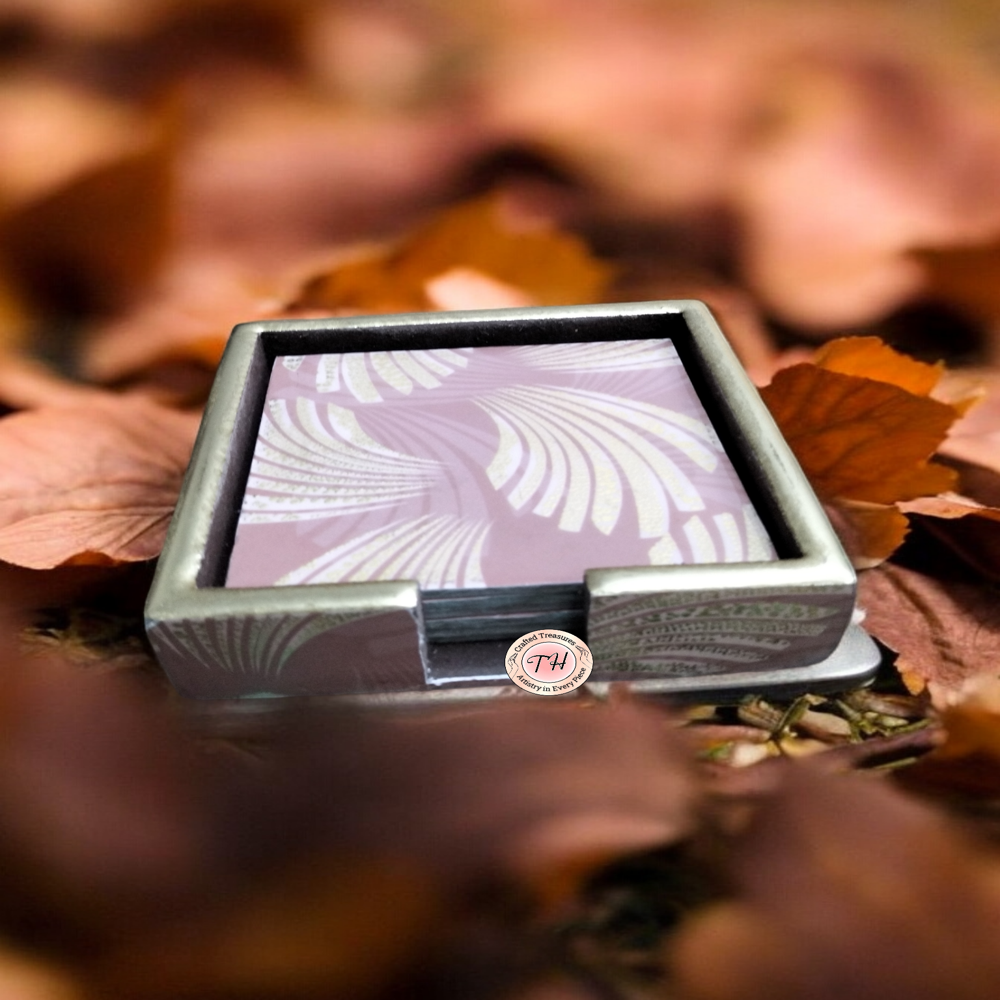 Wooden Meena gold print tea coaster