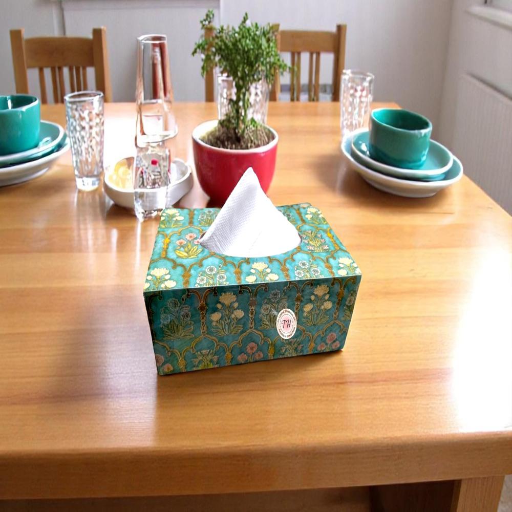 wooden meena coated tissue box