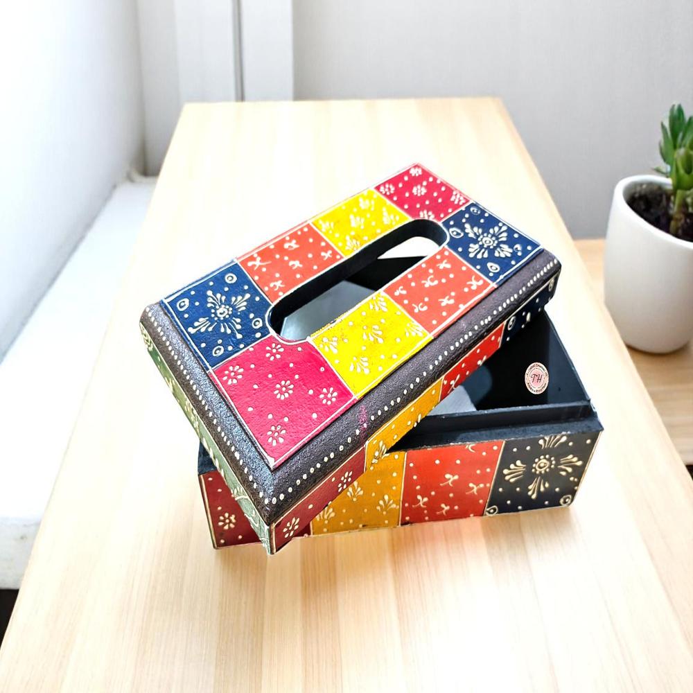 wooden hand painted tissue box