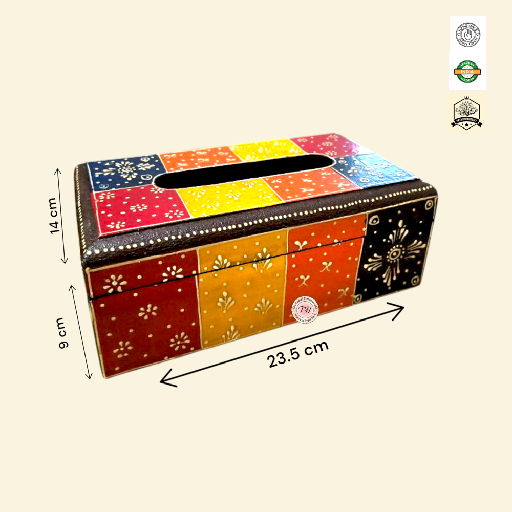 wooden hand painted tissue box