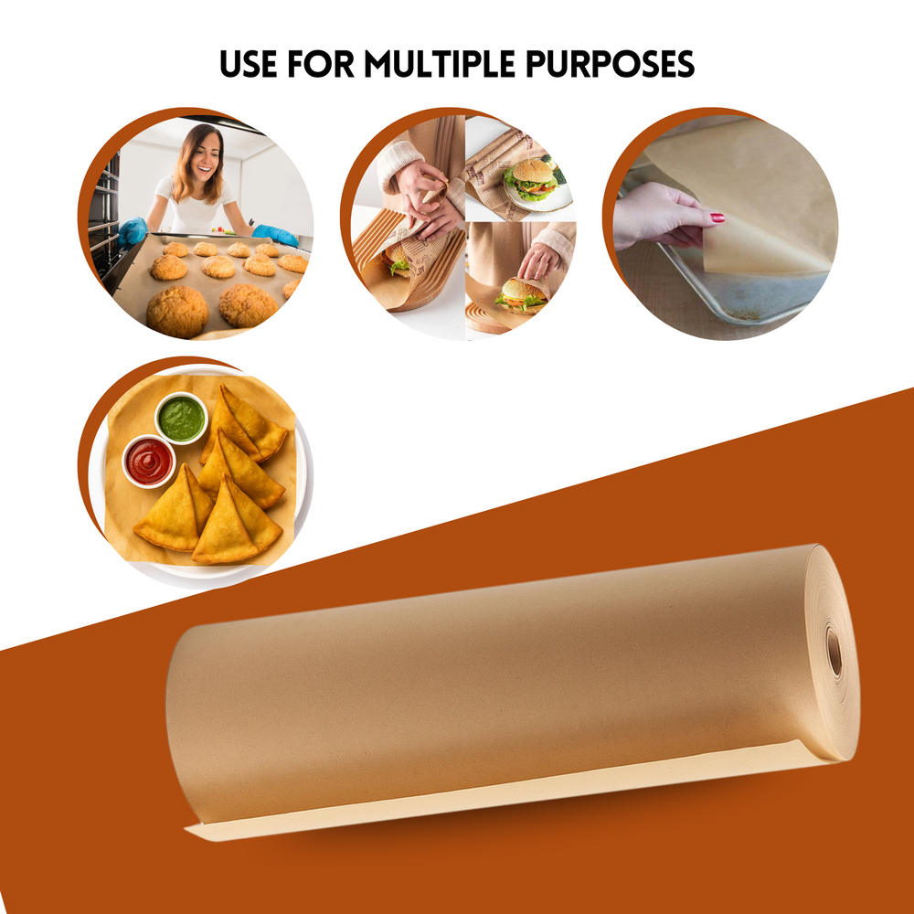 Brown Parchment 2 Side Coated Butterpaper 25 Meter Roll - Coating Type: Food Grade