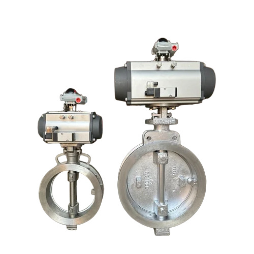 Pneumatic Double Eccentric Off Set Disc Double Flange Butterfly Valve - Color: Silver