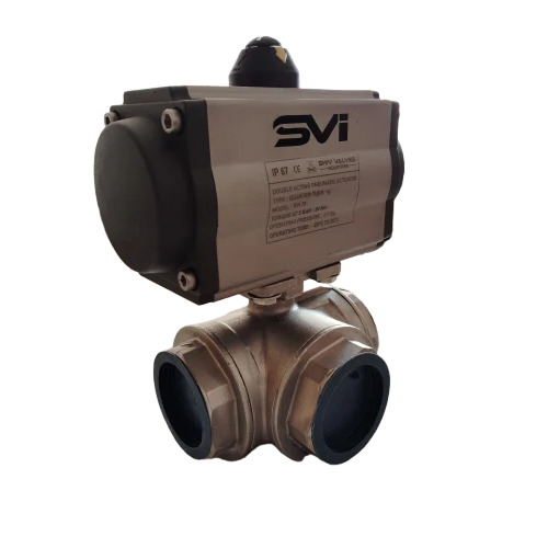 Pneumatic 3 Way Floating Ball Valve - Color: Silver
