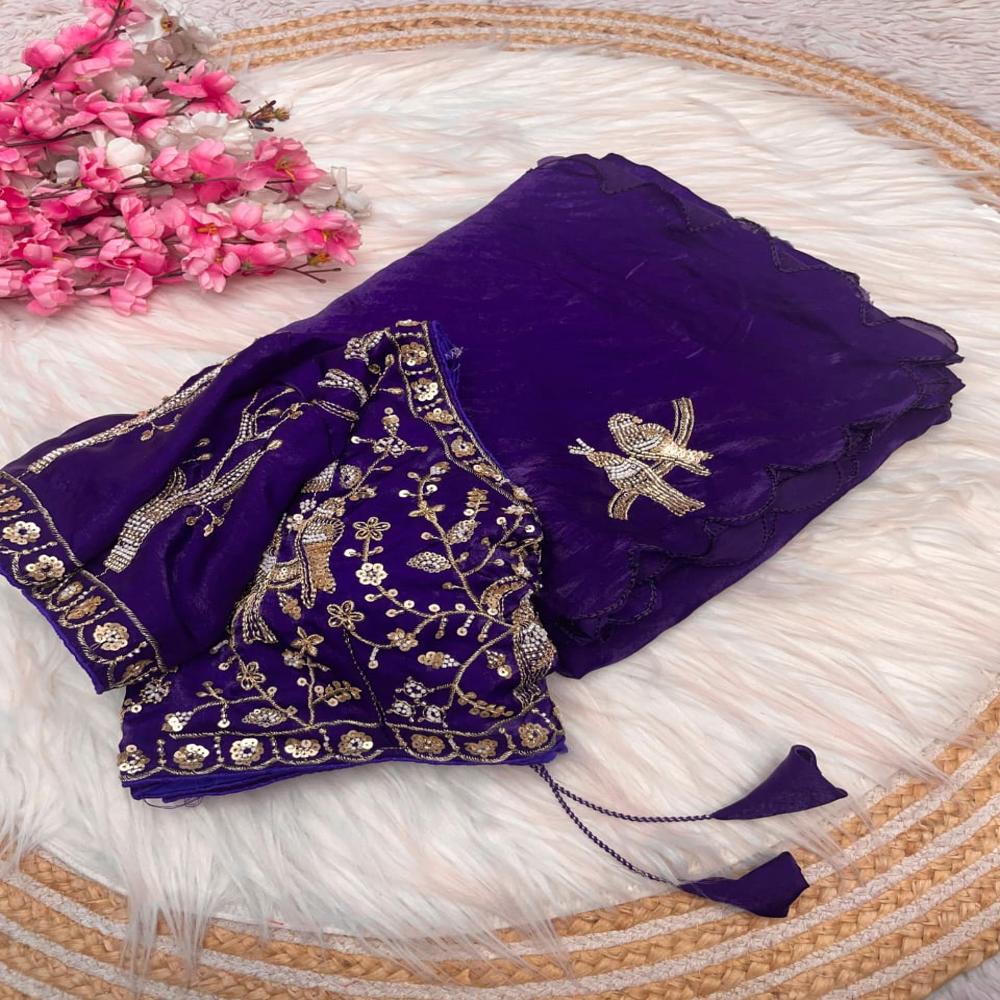 Indian Designer Traditional Saree - Color: Green-blue-red