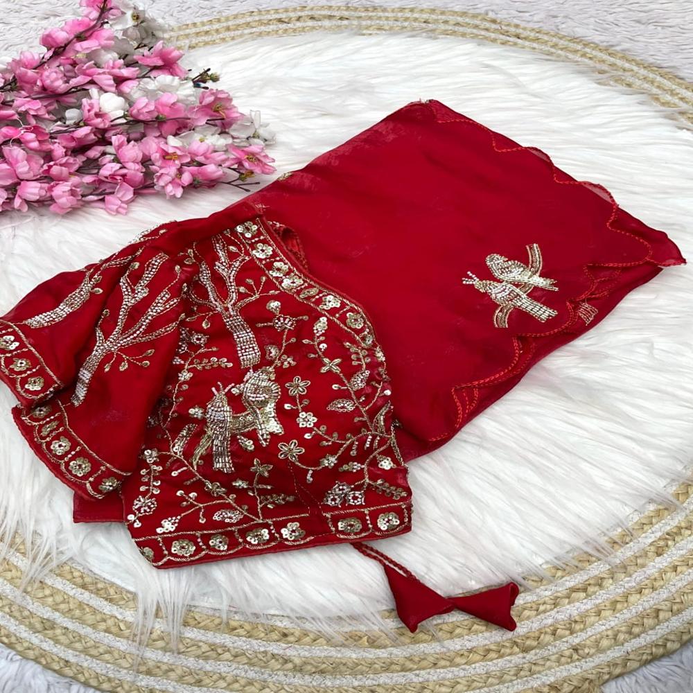 Indian Designer Traditional Saree - Color: Green-blue-red